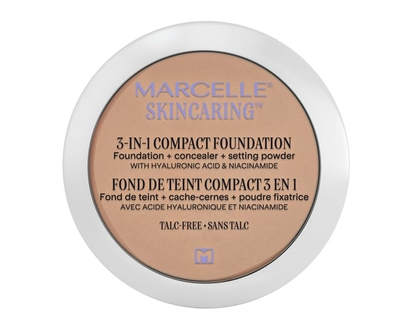 Marcelle Skincaring 3-In-1 Compact Foundation + Concealer + Setting Powder With Hyaluronic Acid Ivory - 8.5 G