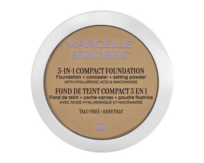 Marcelle Skincaring 3-In-1 Compact Foundation + Concealer + Setting Powder With Hyaluronic Acid Natural Beige - 8.5 G