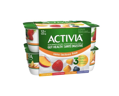 Activia Probiotic Yogurt, Lactose Free, Strawberry/Blueberry/Peach/Mango - 100.0 G