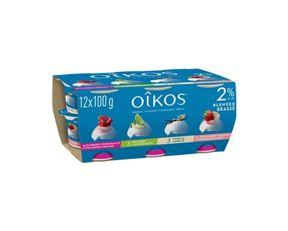 Oikos Greek Yogurt, Raspberry-Pomegranate/Key Lime/Vanilla/Strawberry-Banana, Blended 2% M.F. - 100.0 G