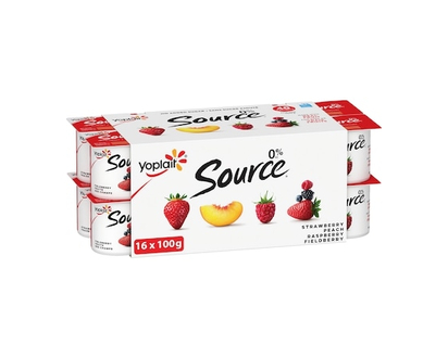 Yoplait Source 0% Smooth Traditional Yogurt Cups Variety Pack, No Added Sugar - Strawberry, Peach, Raspberry, Fieldberry - 100.0 G