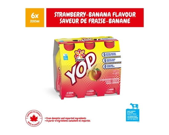YOP Drinkable Yogurt, 1.5% MF. Strawberry Banana, 6ct - 200.0 ML