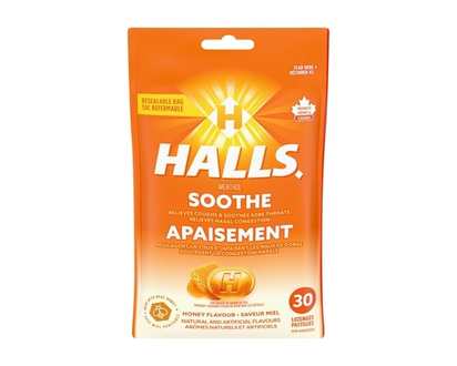 Halls Honey Flavour Cough Drops, Throat Lozenges, Sore Throat Relief, Mentho-Lyptus - 30.0 EA