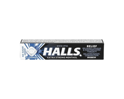 Halls No Sugar Added Extra Strong, Cough Drops, Throat Lozenges, Sore Throat Relief, 9 Lozenges - 9.0 EA