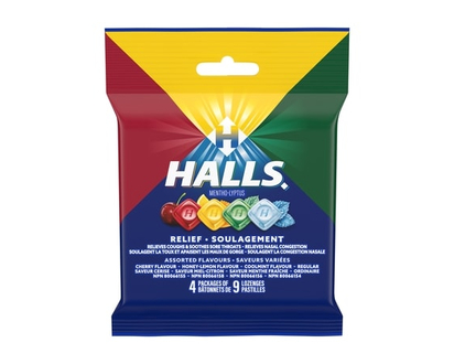 Halls Assorted Flavours Cough Drops, Throat Lozenges, Sore Throat Relief, Mentho-Lyptus - 4.0 EA