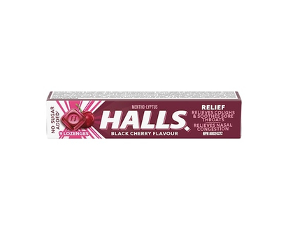Halls No Sugar Added Black Cherry, Cough Drops, Throat Lozenges, Sore Throat Relief, Mentho-Lyptus - 9.0 EA