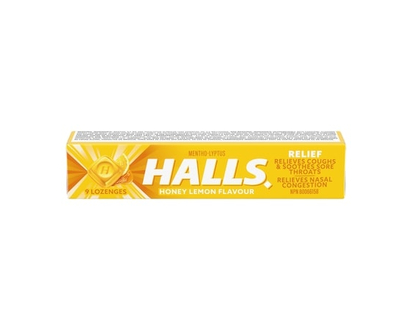 Halls Honey Lemon Cough Drops, Throat Lozenges, Sore Throat Relief, Mentho-Lyptus - 9.0 EA