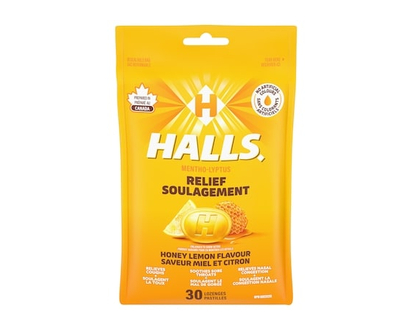 Halls Honey Lemon Flavour Cough Drops, Throat Lozenges, Sore Throat Relief, Mentho-Lyptus - 30.0 EA
