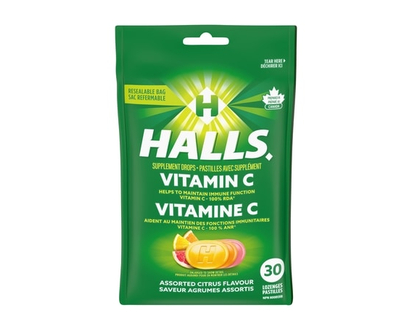 Halls Vitamin C Assorted Citrus Flavour, 30 Supplement Drops - 30 PCS