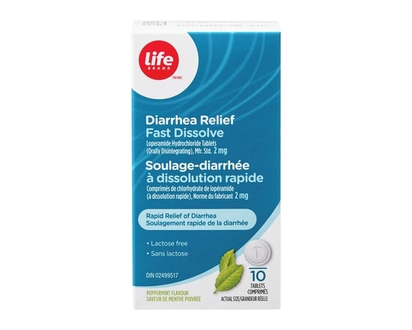 Life Brand Diarrhea Relief Fast Dissolve Peppermint Flavour 2 mg 10 Tablets - 10.0 EA