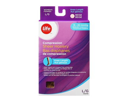 Life Brand Bas diaphane de compression aux genoux L 15-20 - 1 CHA