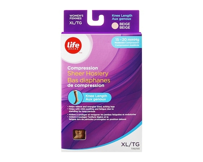 Life Brand Bas diaphane de compression aux genoux XL 15-20 - 1 CHA