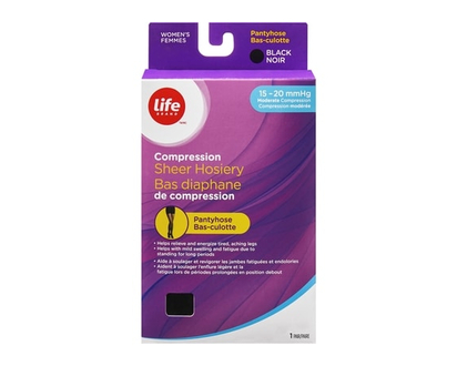 Life Brand LB Sheer Hosiery Pantyhose Black X Large 15-20 Compression - 1 EA