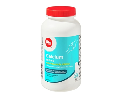 Life Brand Calcium 500 mg avec vitamine D3 200 UI Carbonate de calcium provenant de coquilles d’huîtres - 275 COM