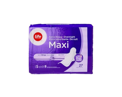 Life Brand Extra Heavy Overnight Maxi Pads 27 Pack - 27.0 EA