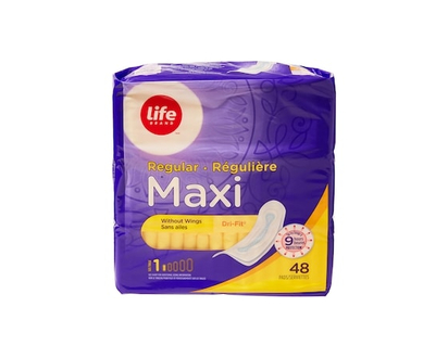 Life Brand Regular Maxi Pads 48 Pack - 48.0 EA