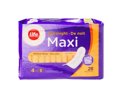 Life Brand Overnight Maxi Pads 28 Pack - 28.0 EA