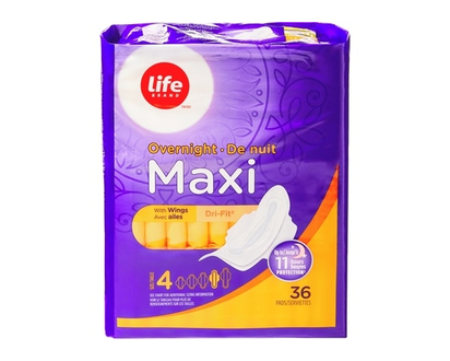 Life Brand Overnight Maxi Pads 36 Pack - 36.0 EA