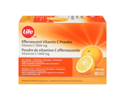 Life Brand Effervescent Vitamin C Powder 1000Mg, 30 Packets, Orange - 30.0 EA