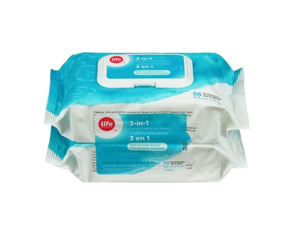 Life Lingettes nettoyantes 3-en-1 pour le visage, extrait de concombre - 112.0 EA