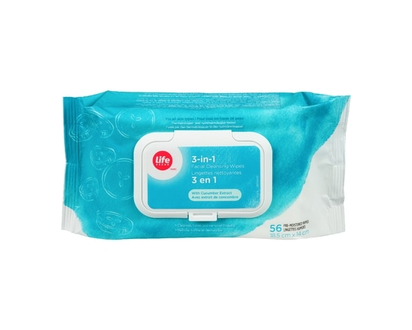 Life Brand 3-In-1 Facial Cleansing Wipes, With Cucumber Extract - 56.0 EA