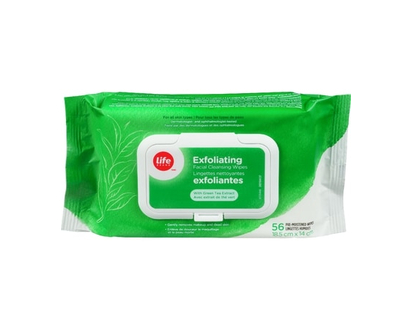 Life Brand Exfoliating Facial Cleansing Wipes, With Green Tea Extract - 56.0 EA