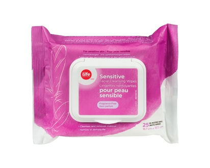 Life Brand Sensitive Facial Cleansing Wipes, Fragrance-Free - 25.0 EA