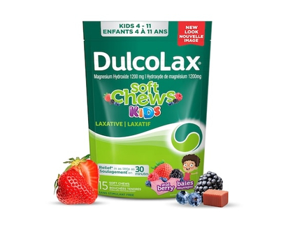 Dulcolax Soft Chews Kids, Laxative for Gentle Occasional Constipation Relief for Kids Ages 4 and Over, Vegan, Stimulant-Free, Gluten-Free Laxatives, W