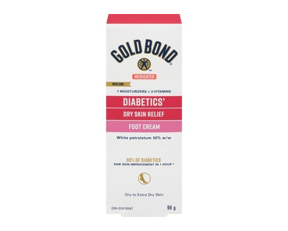 Gold Bond Medicated Diabetics' Dry Skin Relief Foot Cream, Foot Cream for Dry Cracked Feet With 30% White Petrolatum, Vitamins A and E for Fast, Long-