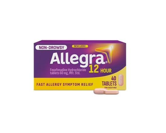12 Hour Allergy Medication, Non Drowsy, Fexofenadine HCl; 60mg - 40.0 EA