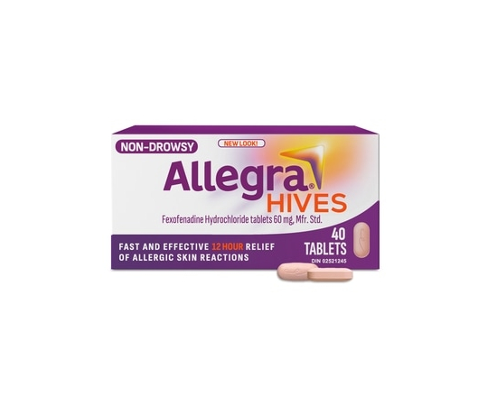 Hives 12 Hour Allergy Medication, Non Drowsy, Fexofenadine HCl, 60mg - 40.0 EA