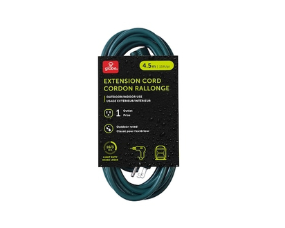 Globe Electric Cordon prolongateur extérieur de 15 pieds avec prise mise à terre - 1.0 EA