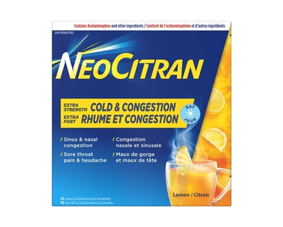 Extra Strength Cold & Congestion For Nondrowsy Relief, Lemon, 10 Count - 10.0 EA