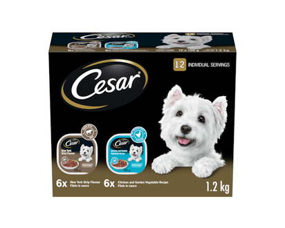 Cesar Filets In Sauce Adult Wet Dog Food New York Strip & Chicken Variety Pack - 100.0 G