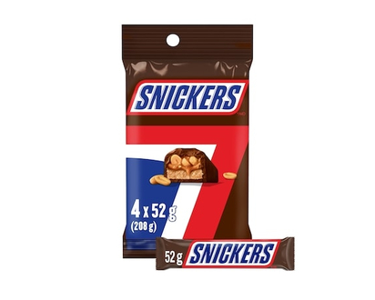 Twix Barres choc. au lait et arachides, 4 barres standards - 208 G