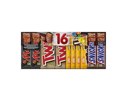 Assorted Chocolate Candy Bars, MARS, TWIX, SNICKERS, M&M's Peanut Variety Pack, 16 Full Size Bars - 812.0 G