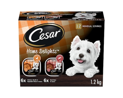 Cesar Home Delights Adult Wet Dog Food Beef Stew & Hearty Chicken and Noodle Dinner in Sauce Variety Pack - 1.2 KG