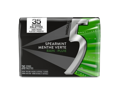 Wrigley's 5 Spearmint-Rain Flavoured Sugar Free Chewing Gum, 35 Sticks, 1 Pack - 1.0 EA