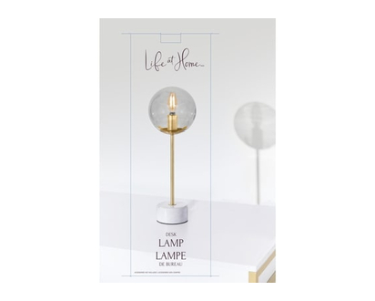 Life at Home Lampe de bureau avec base en marbre, pied avec fini doré brossé et abat-jour sphérique en verre, 17 po (43 cm) - 1.0 EA
