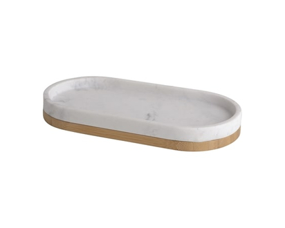 Life at Home Oblong Marble Wood Tray, Polyresin and Bamboo, Marble Effect - 1.0 EA