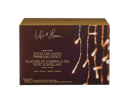 Life at Home Icicle LED Lights 180 Count - Warm White - 1.0 EA