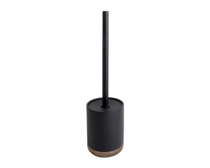 Life at Home Toilet Brush Holder, Polyresin, Acacia Wood, Stainless Steel, and Plastic, Black - 1.0 EA