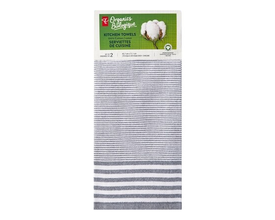 President's Choice Serviettes de cuisine tissées en coton biologique, ensemble de 2, bleu - 1.0 EA
