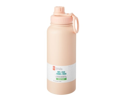 President's Choice Stainless Steel Dual Lid Water Bottle 1L, Peach - 1.0 EA