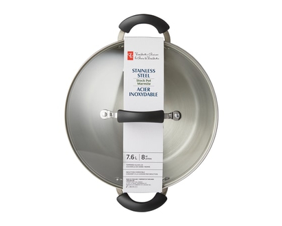 President's Choice President's Choice 8 qt Stainless Steel Stock Pot with Break Resistent Glass Lid and Stay Cool Handles, Encapsulated Base Pods For 