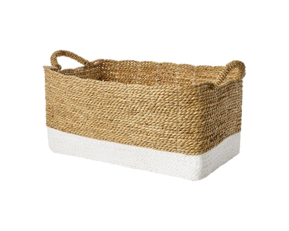 Life at Home Seagrass and Paper Rope Storage Basket with Handles, Rectangle, 13 in x 18 in, 2-Tone Cream and Light Brown, Small - 1.0 EA