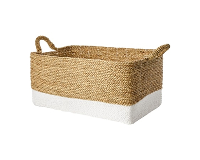 Life at Home Seagrass and Paper Rope Storage Basket with Handles, Rectangle, Large, 13.5 in x 21 in, 2-Tone Cream and Light Brown - 1.0 EA