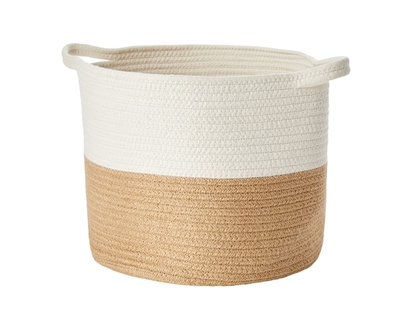 Life at Home Panier de rangement et jardinière en corde bicolore avec poignées , 24 cm x 21 cm, couleur crème et brun - 1.0 EA
