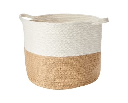 Life at Home 2-Tone Rope Storage and Planter Basket with Carry Handles, 34 cm x 26 cm, Cream and Brown - 1.0 EA