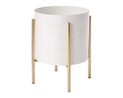 Life at Home Round White Metal Planter with Gold Metal Stand, 7.9 in - 1.0 EA